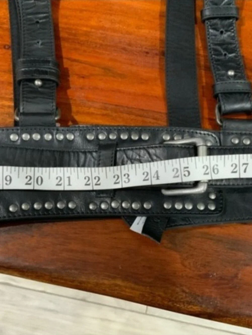 Free People Black Leather Studded Waist Harness Belt